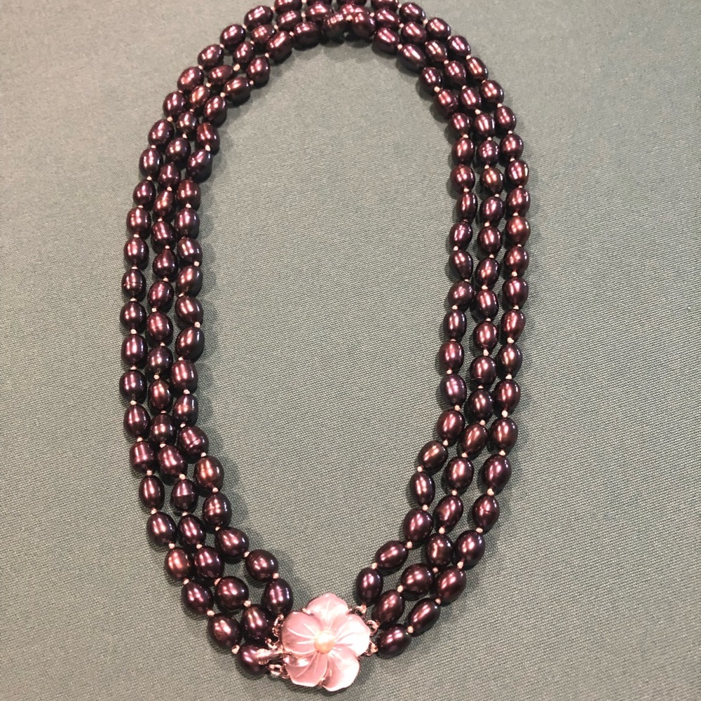 SOLD 🛑 Mother of Pearl Necklace with Sterling Silver clasp and Pearl Flower.